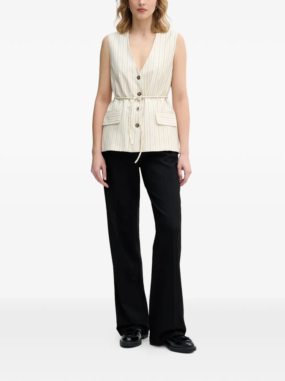  Sisley Chaleco A Rayas Con Botones - Neutro 