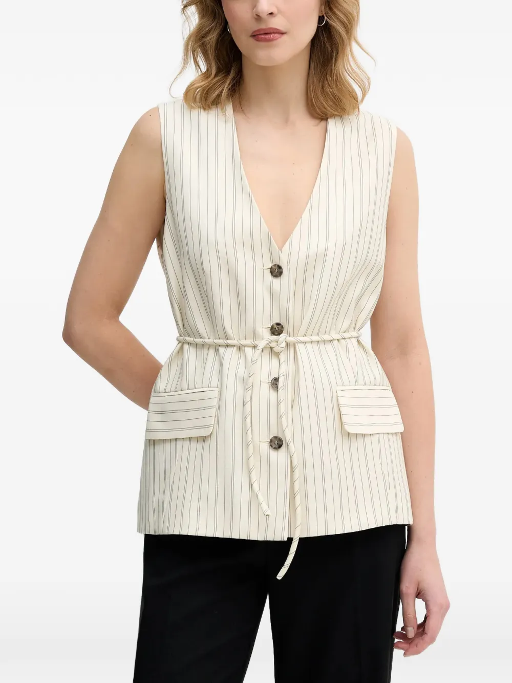 Sisley striped buttoned sleeveless gilet - Toni neutri