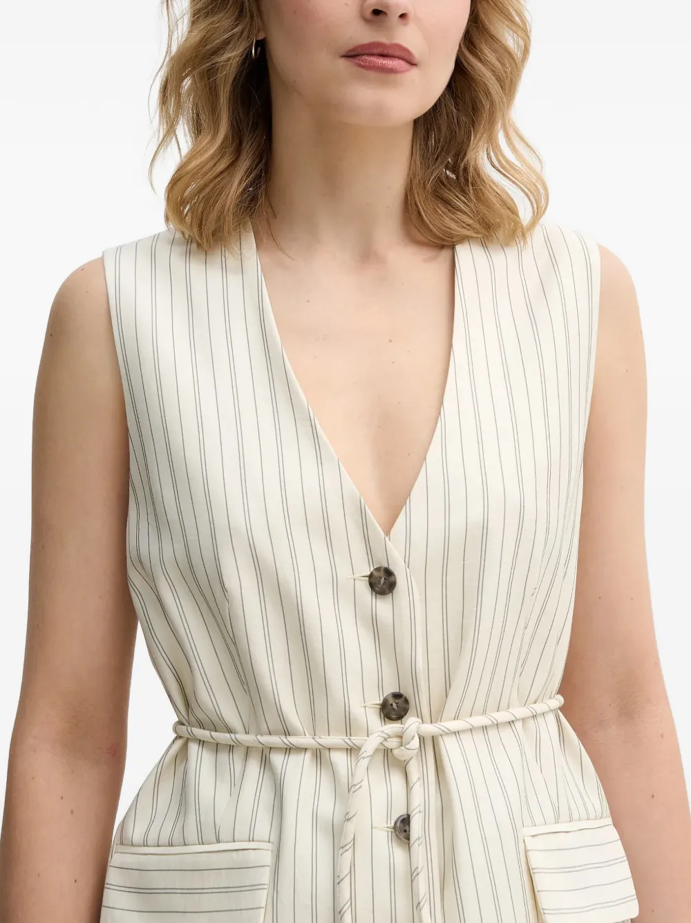 Sisley Gestreept gilet met knopen Beige