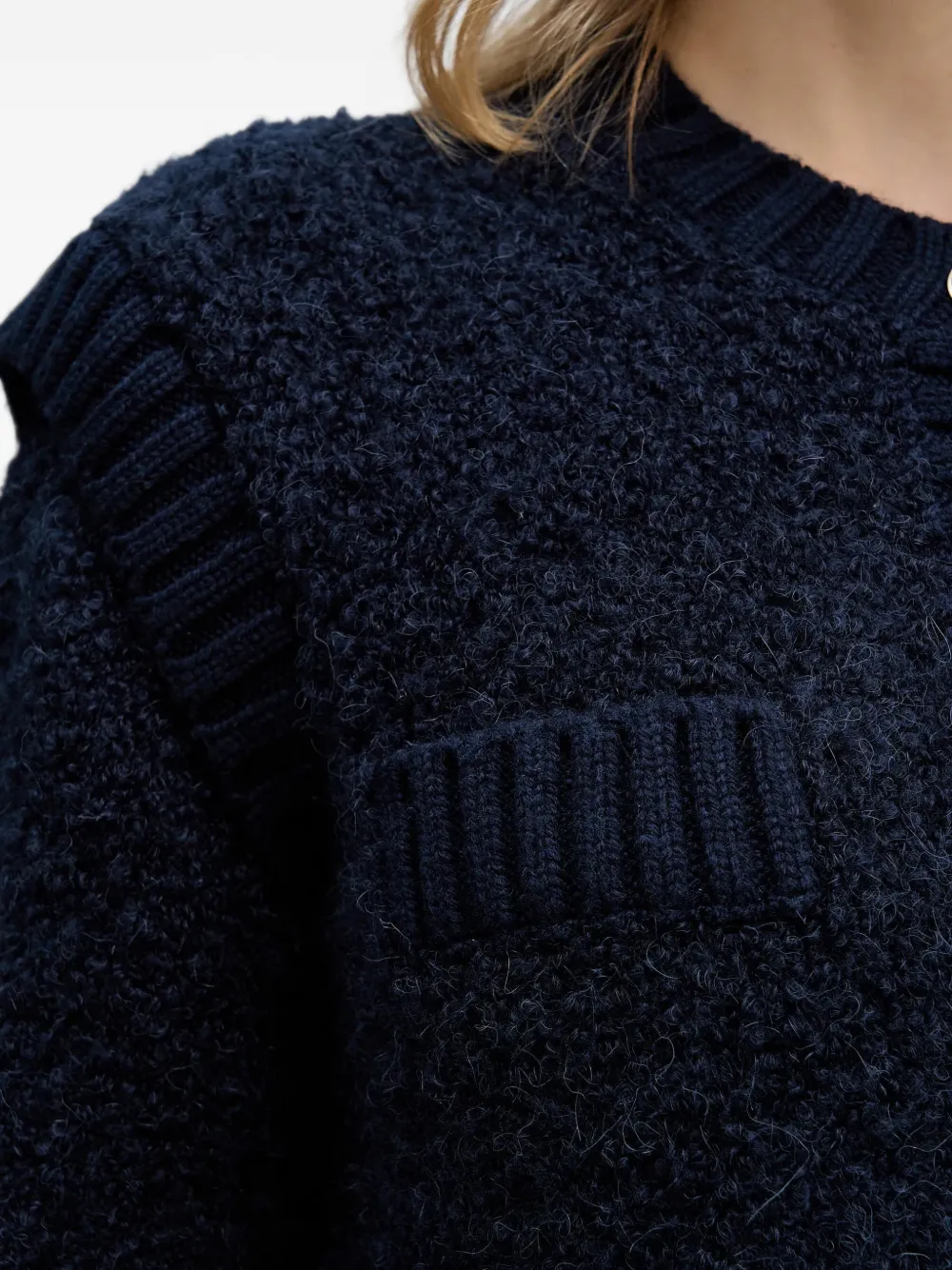 Sisley Bouclé gebreid vest met knopen Blauw