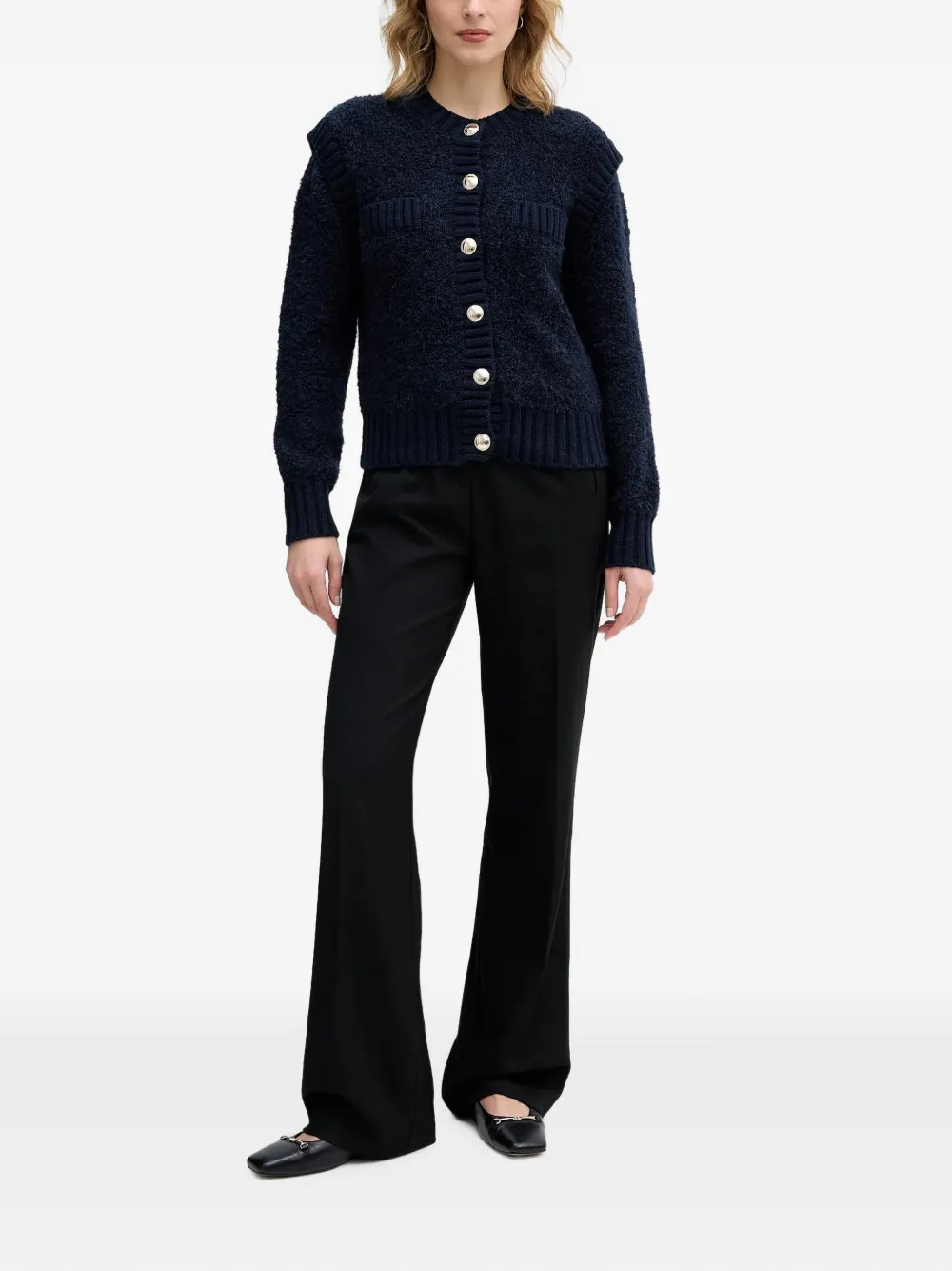 Sisley Bouclé gebreid vest met knopen Blauw