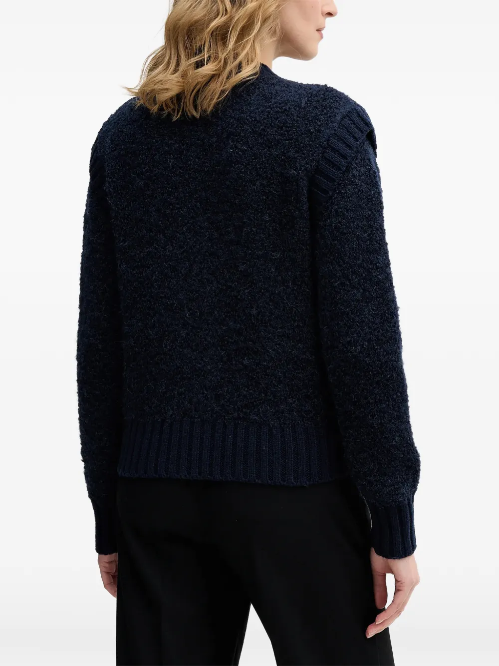 Sisley Bouclé gebreid vest met knopen Blauw