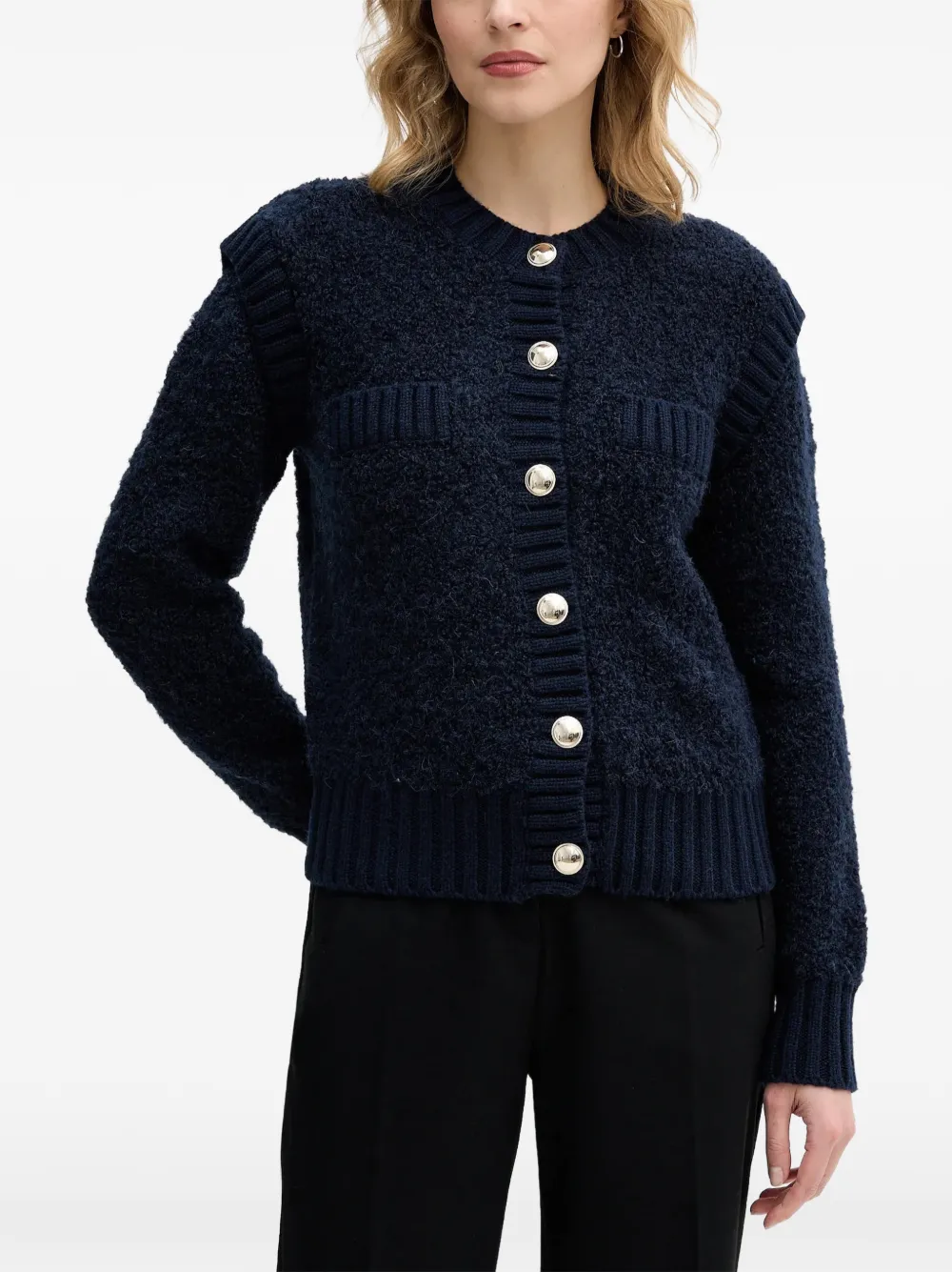 Sisley bouclé-knit button-up cardigan - Blue