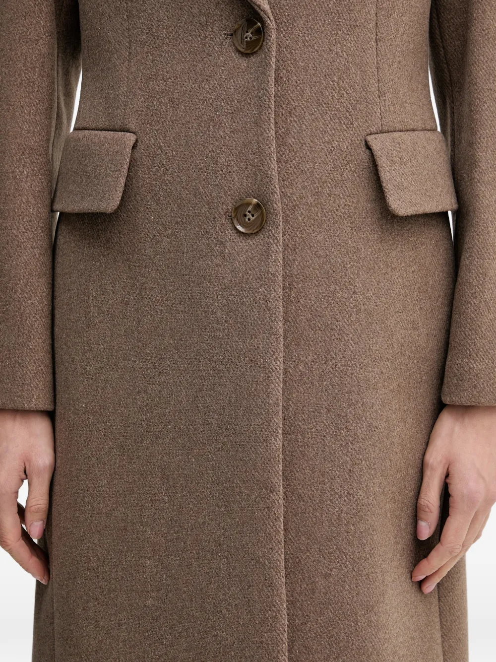 Buttoned Flap-Pockets Single-Breasted Coat