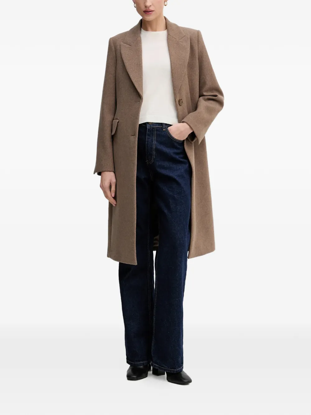 Buttoned Flap-Pockets Single-Breasted Coat