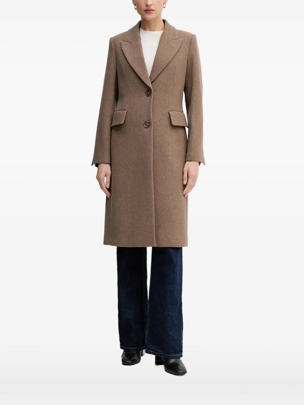 Sisley buttoned flap-pockets single-breasted coat - Marrone