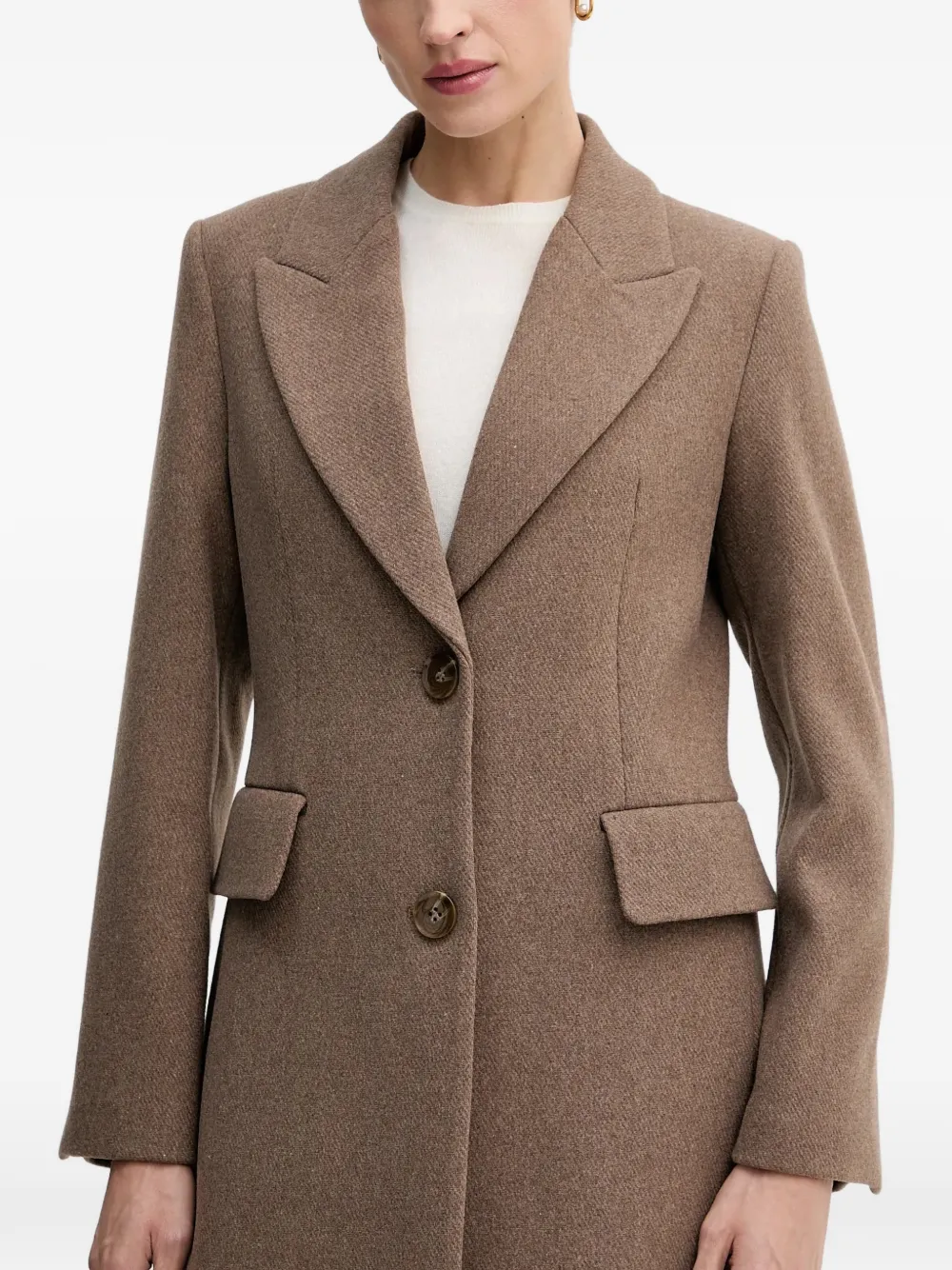 Buttoned Flap-Pockets Single-Breasted Coat