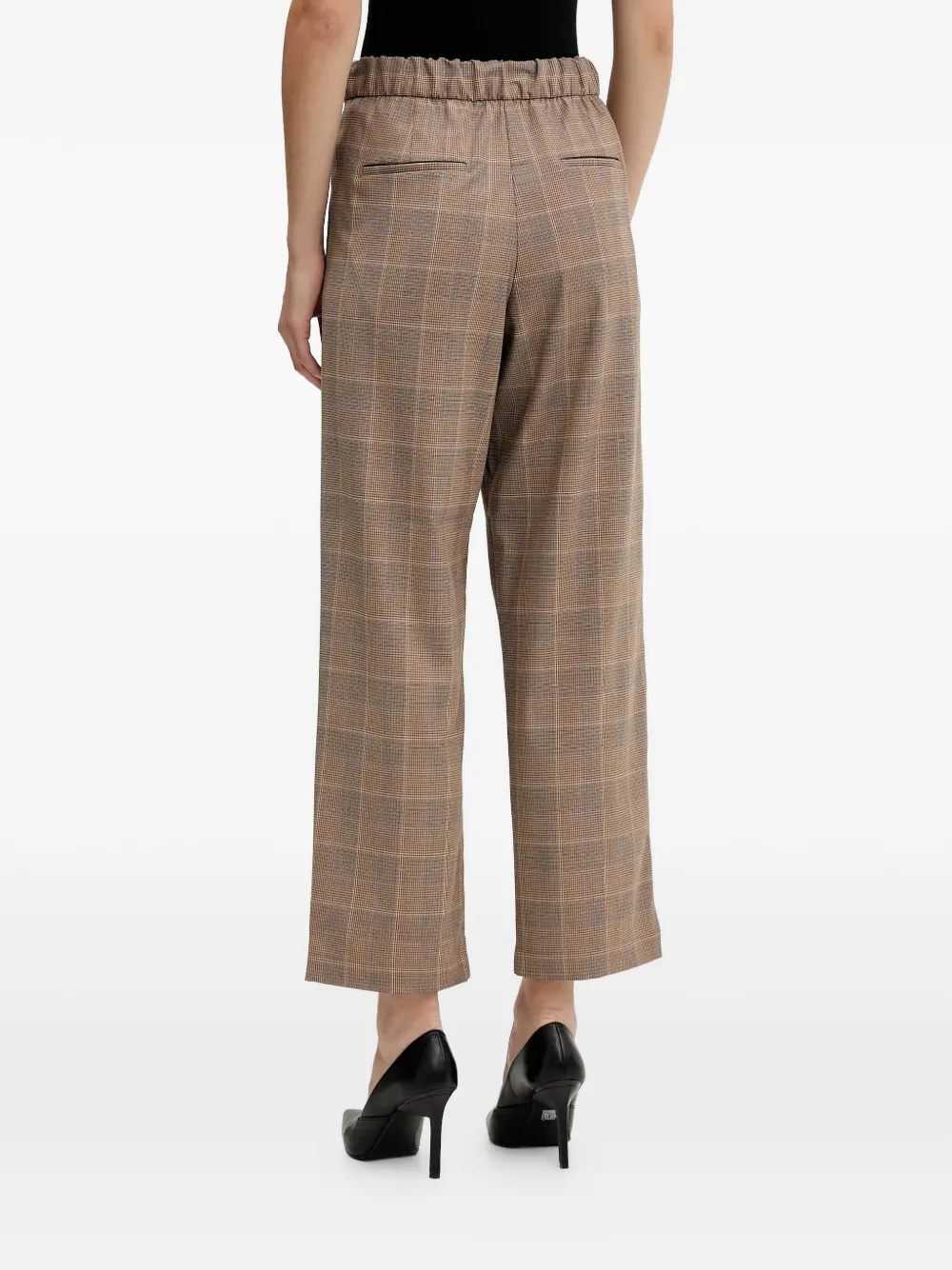  Sisley Elasticated Checked Cropped Trousers - Brown 