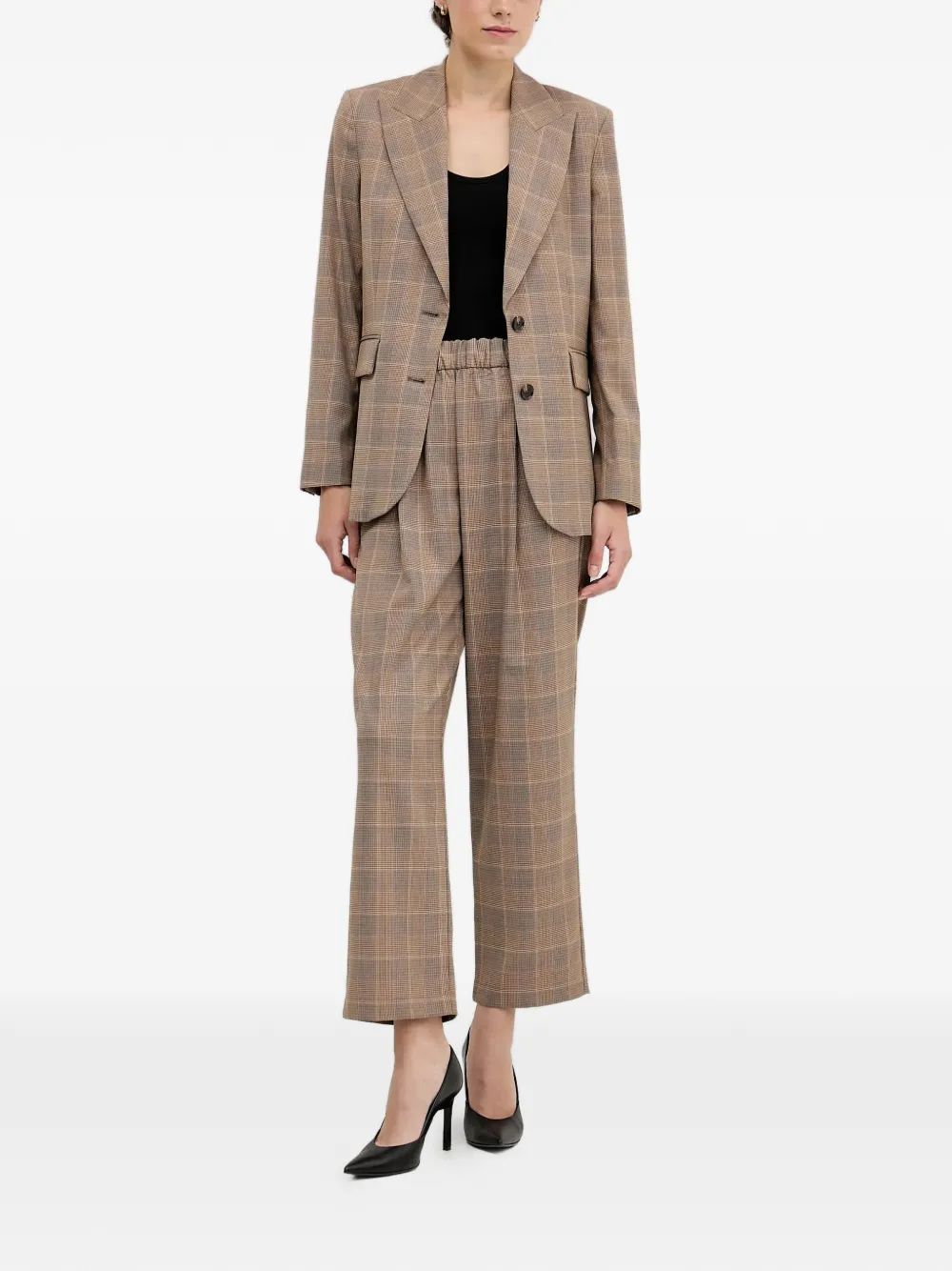  Sisley Elasticated Checked Cropped Trousers - Brown 