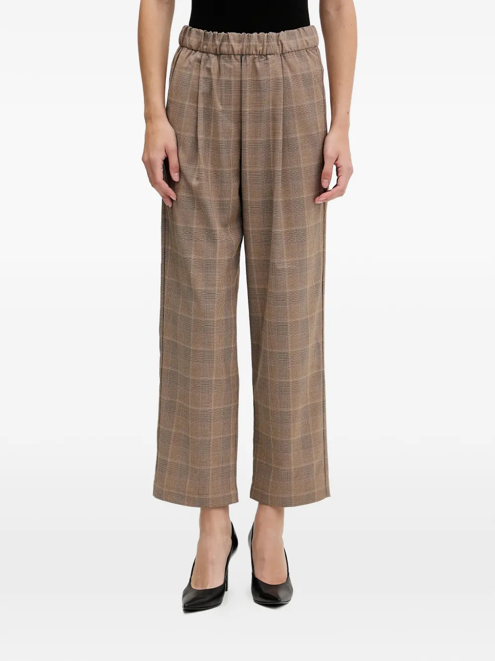 Sisley elasticated checked cropped trousers - Marrone