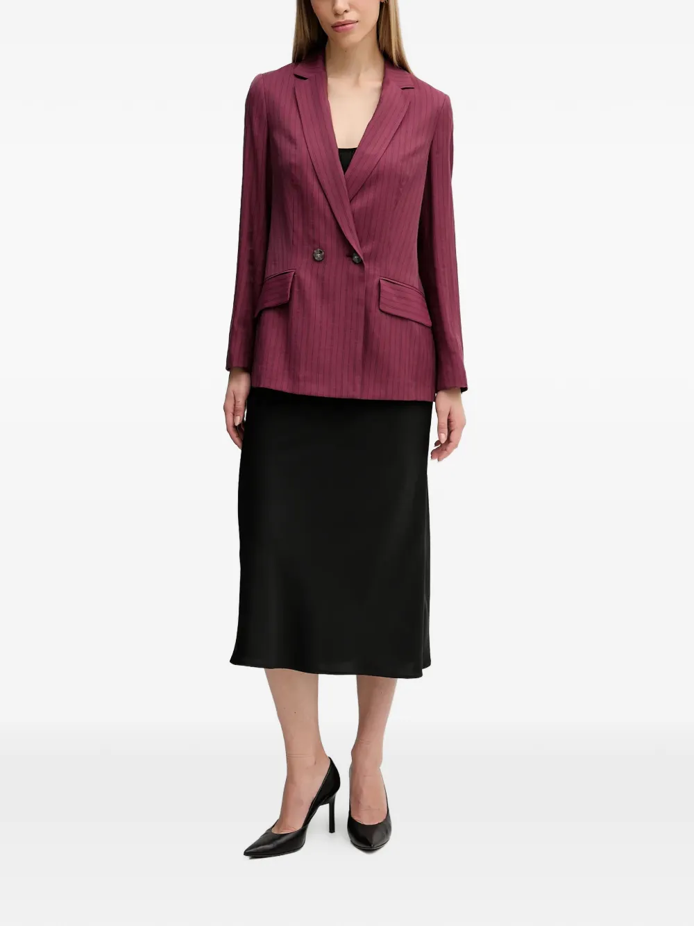  Sisley Pinstripe Double-breasted Blazer - Red 