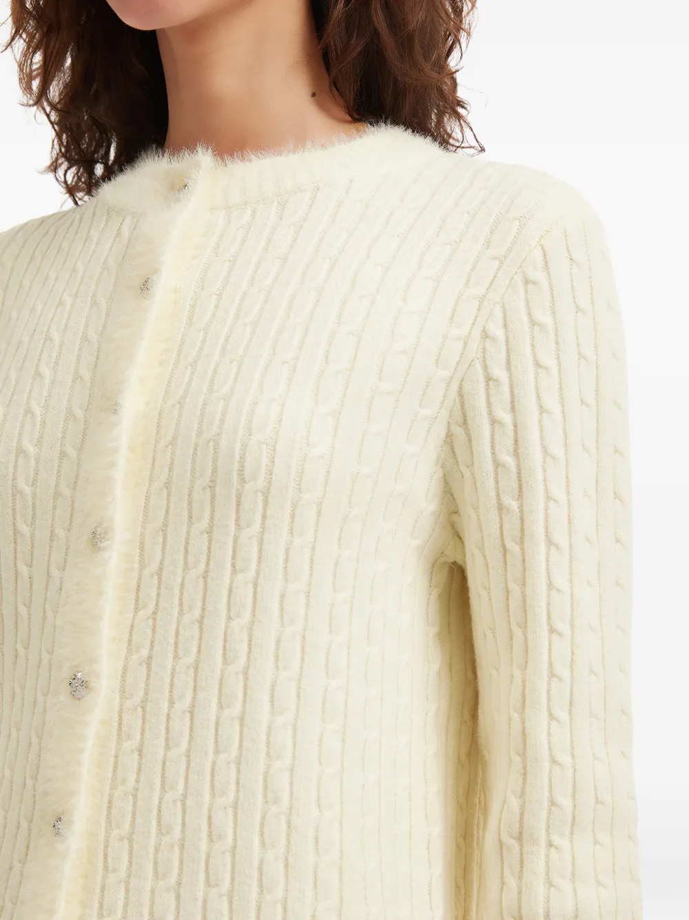 b+ab Kabelgebreid vest met knoop Beige