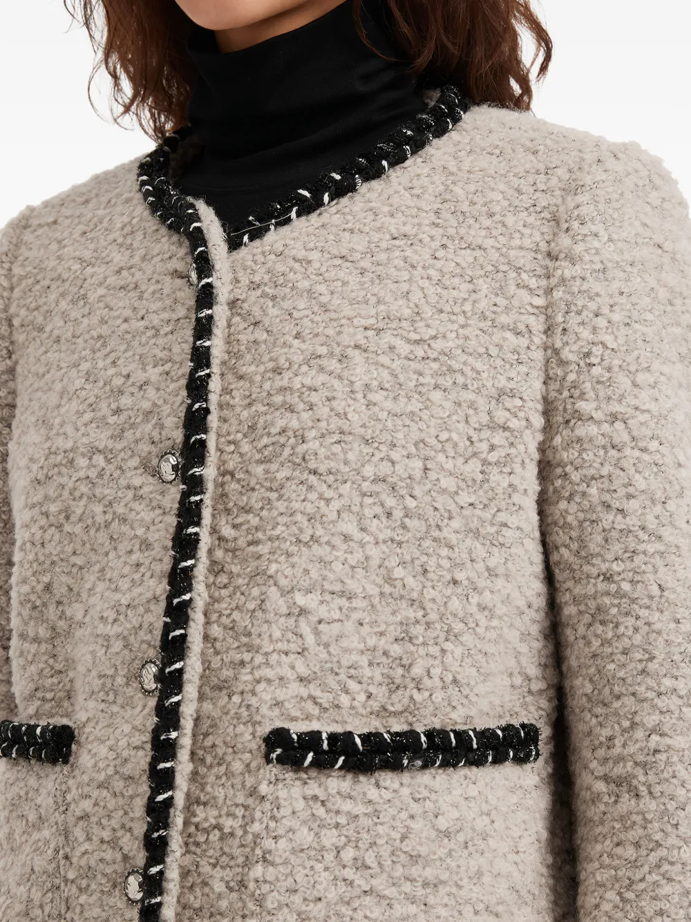 Buttoned Contrast Trim Jacket
