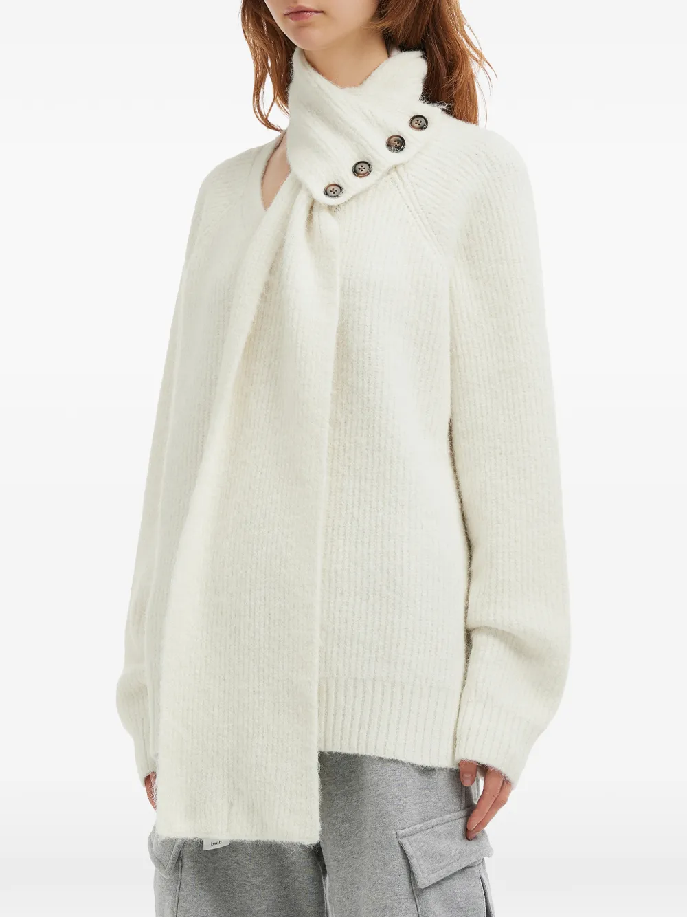 B+ab Button Roll-neck Sweater In White