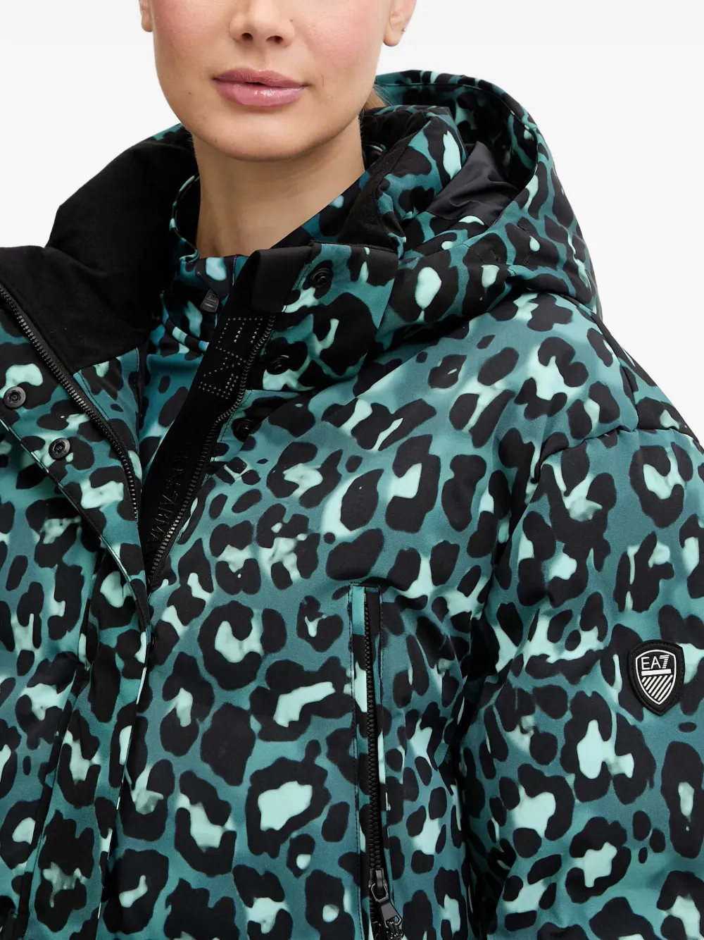 Ea7 Emporio Armani Jack met luipaardprint en capuchon Groen