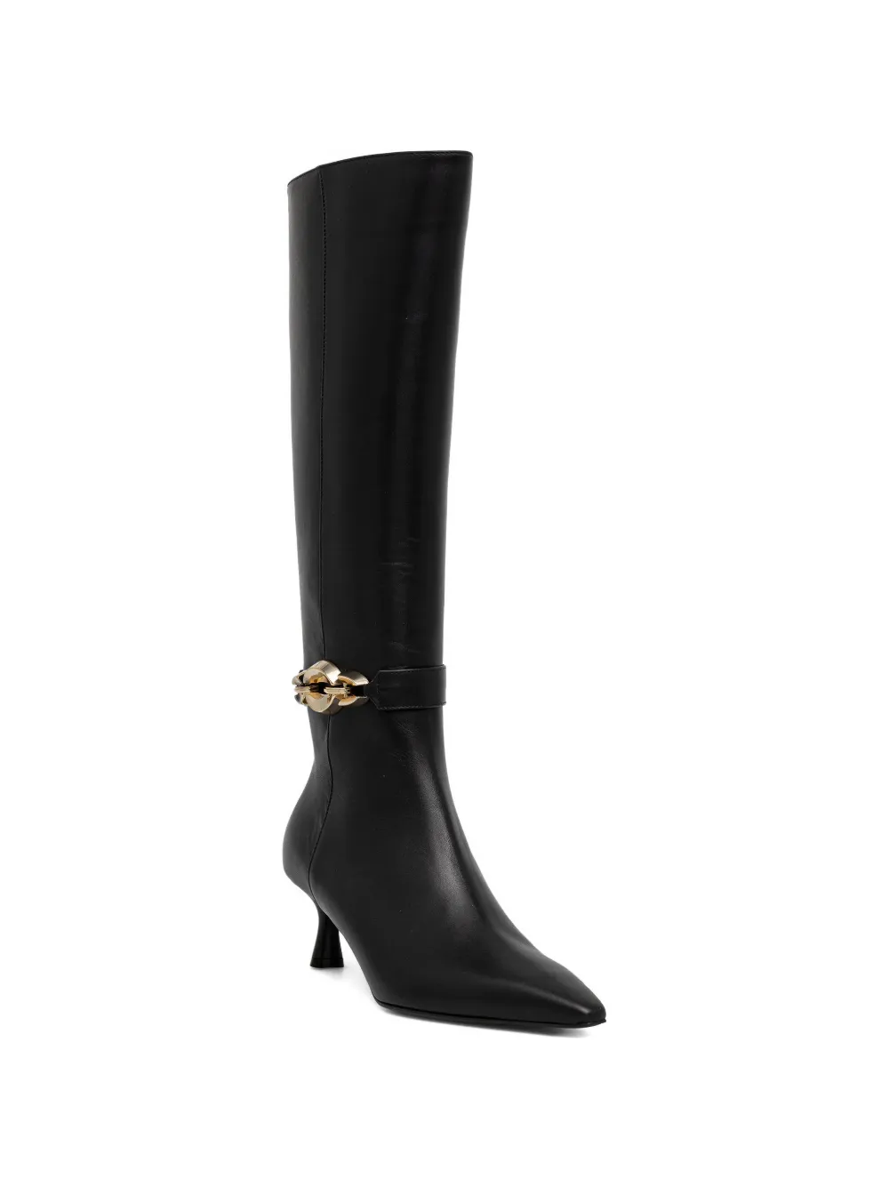 Baldinini chain-detail leather knee-high boots Zwart