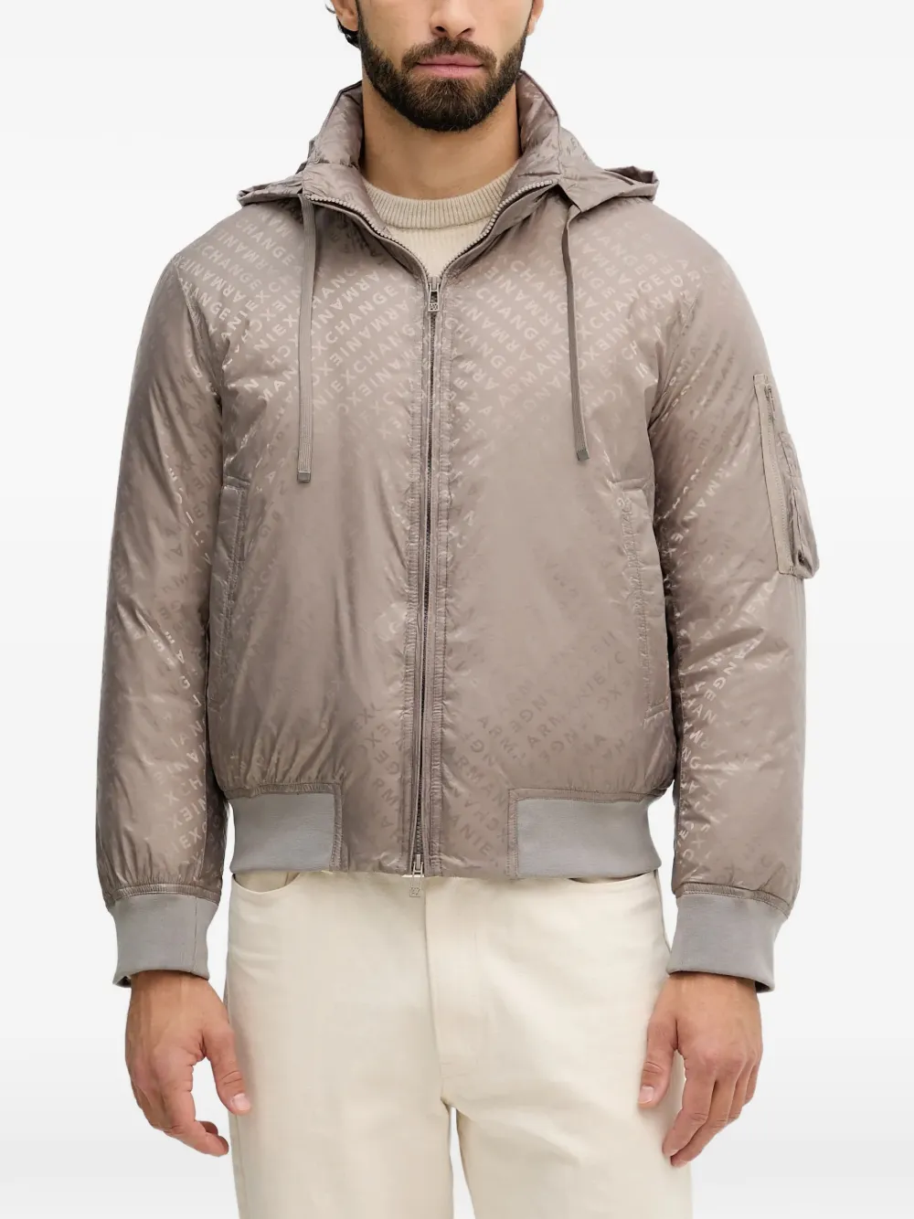 Armani Exchange logo-print padded jacket - Nude