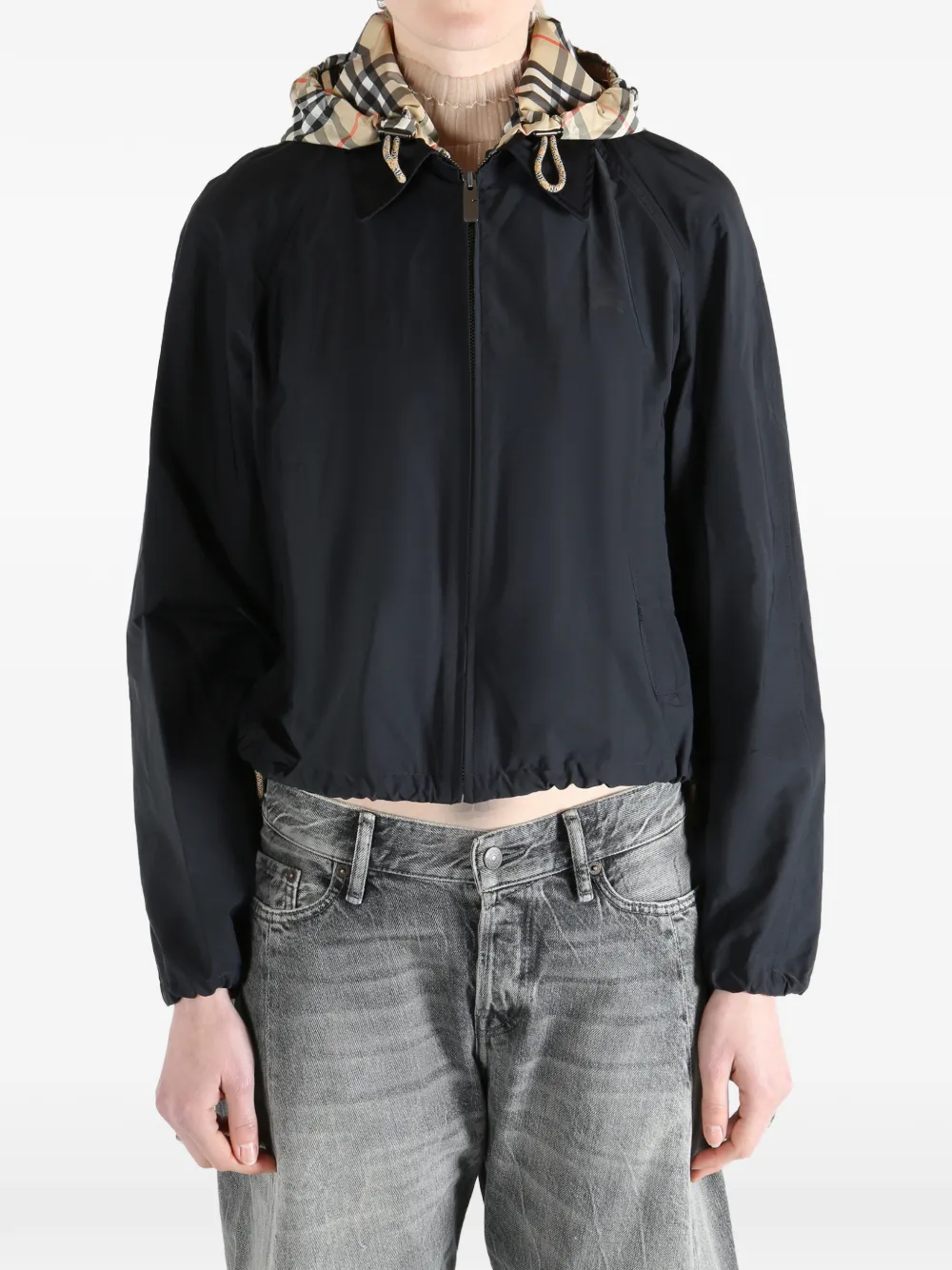 Burberry Cropped jack met geruite capuchon Zwart
