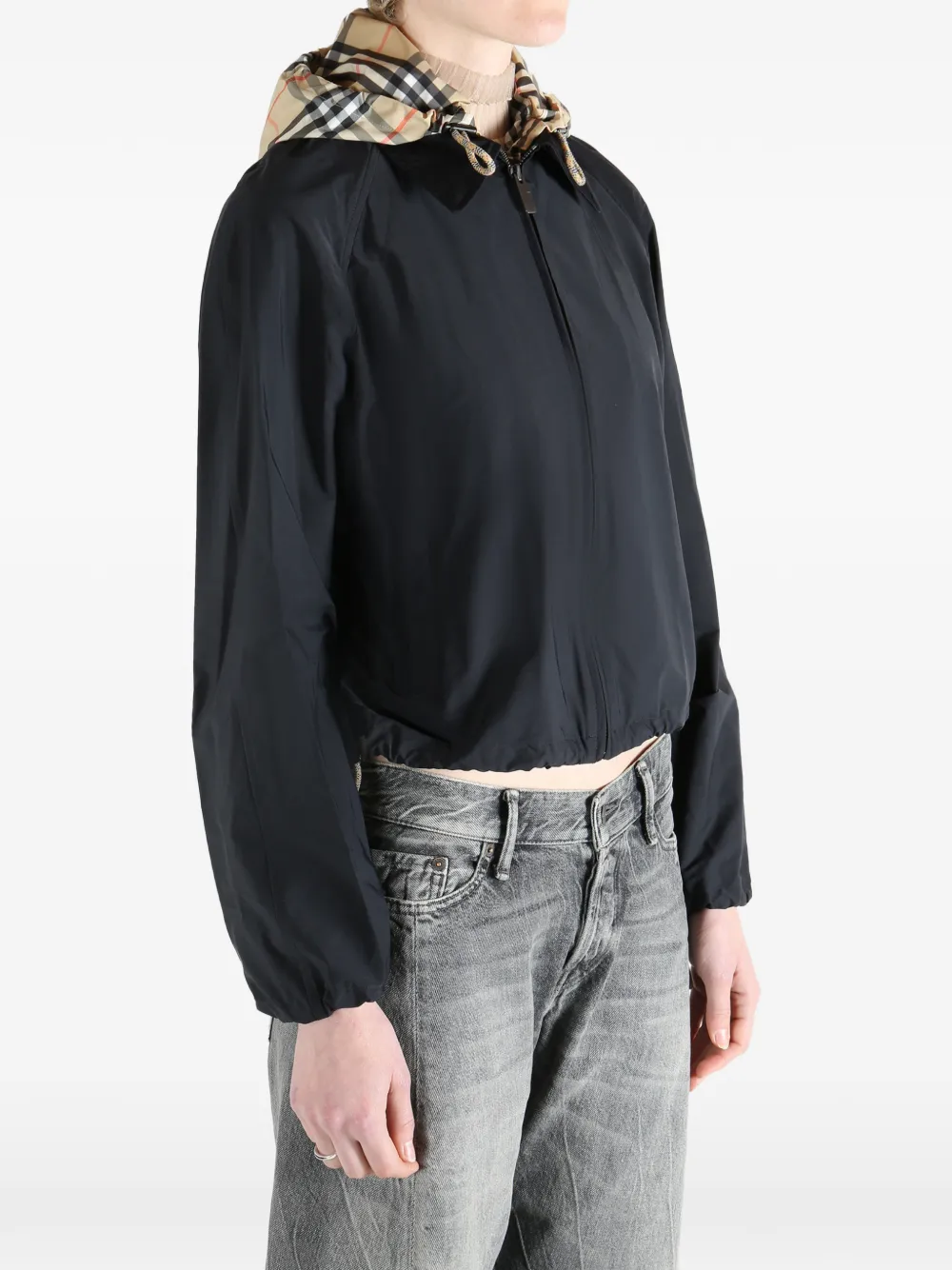 Burberry Cropped jack met geruite capuchon Zwart
