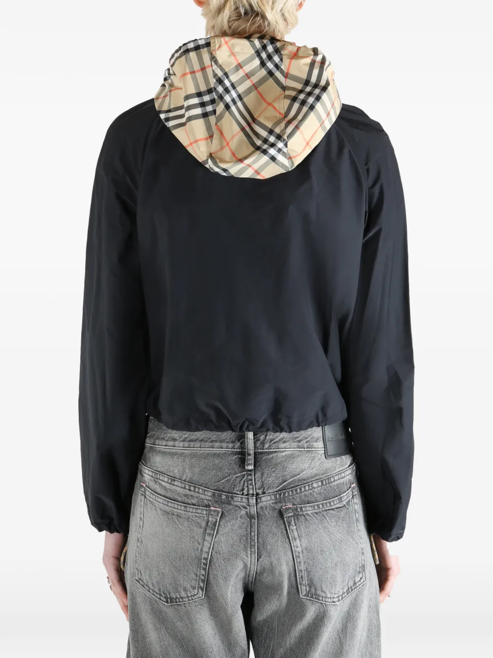 Burberry Cropped jack met geruite capuchon Zwart