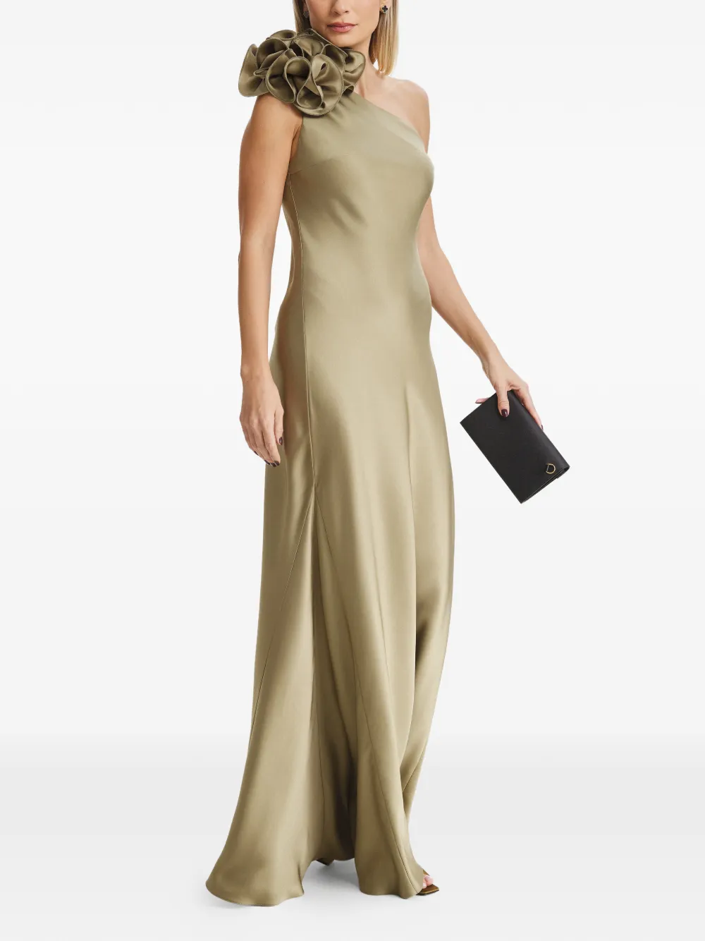  Il Volo Flower-appliqué One-shoulder Dress - Neutrals 