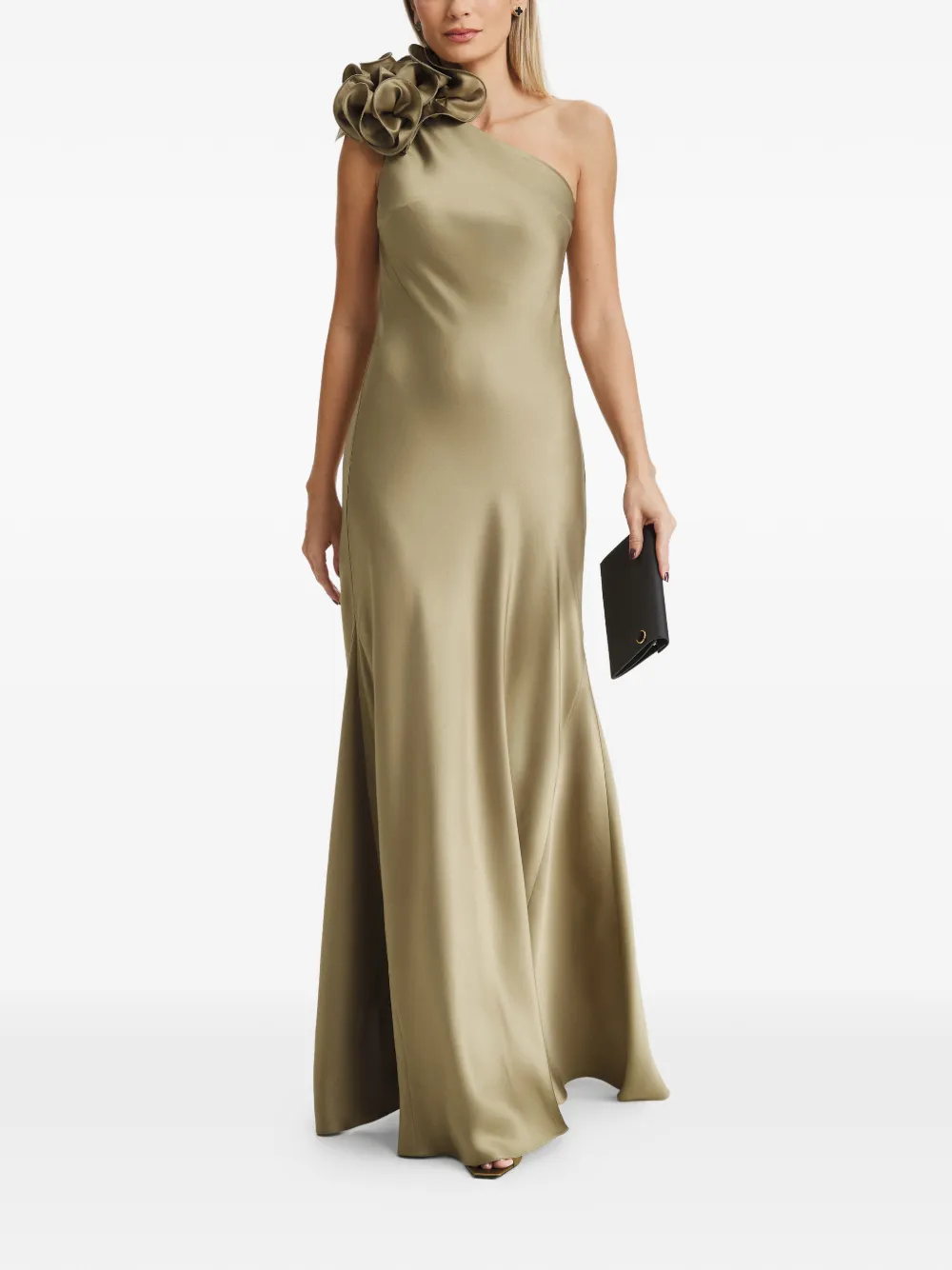 IL VOLO flower-appliqué one-shoulder dress - Beige