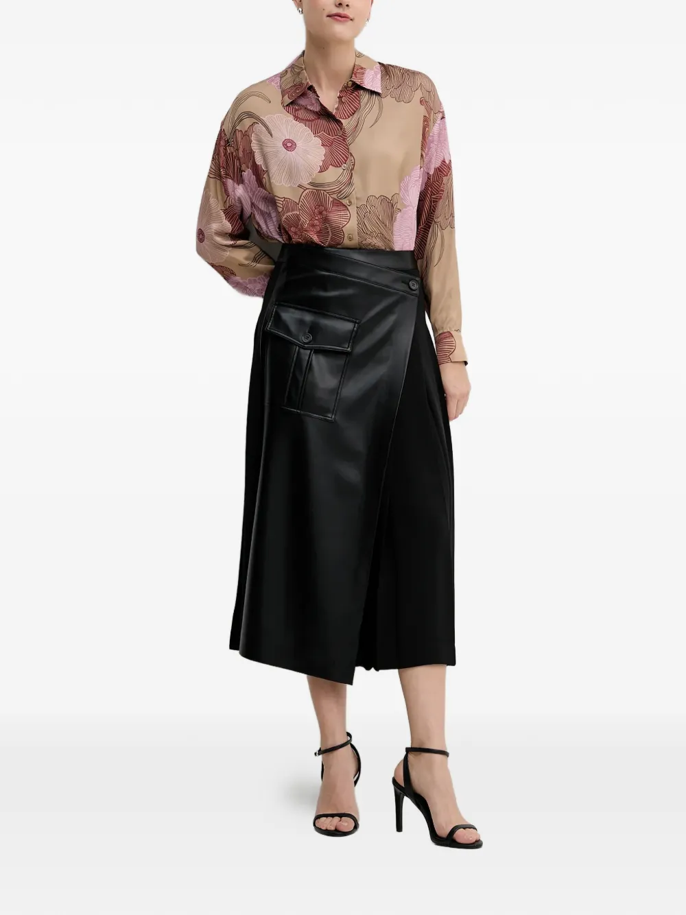  Sisley Falda Midi Cruzada - Negro 