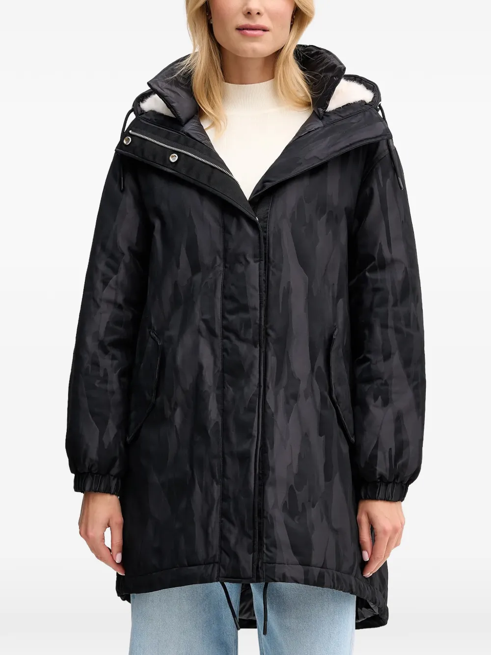 Sisley hooded patterned parka coat - Nero
