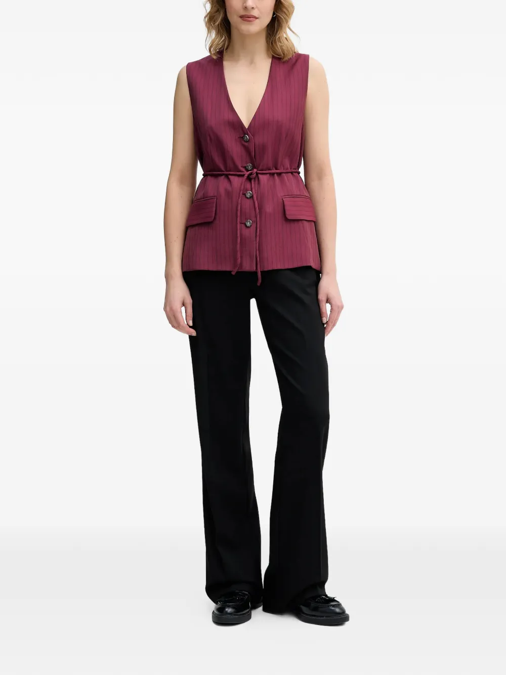  Sisley Pinstripe Buttoned V-neck Gilet - Red 