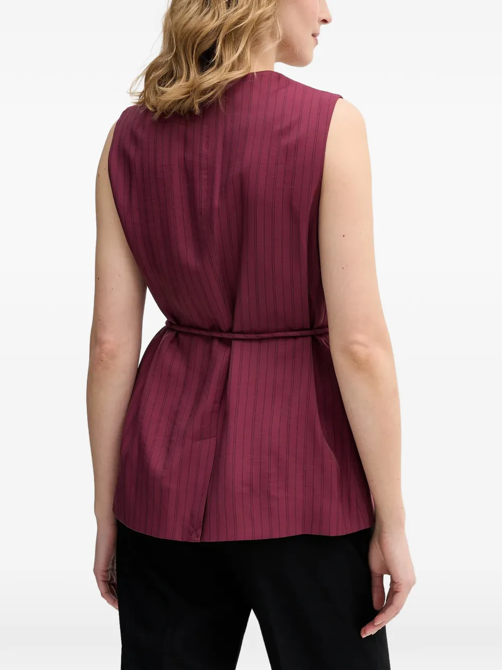  Sisley Pinstripe Buttoned V-neck Gilet - Red 