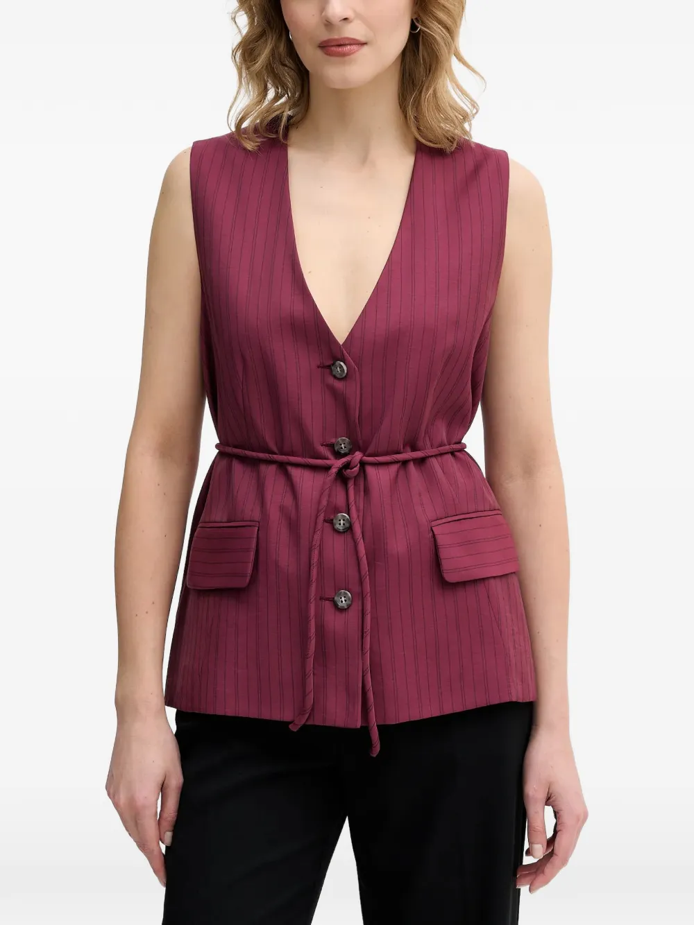Sisley pinstripe buttoned V-neck gilet - Rosso