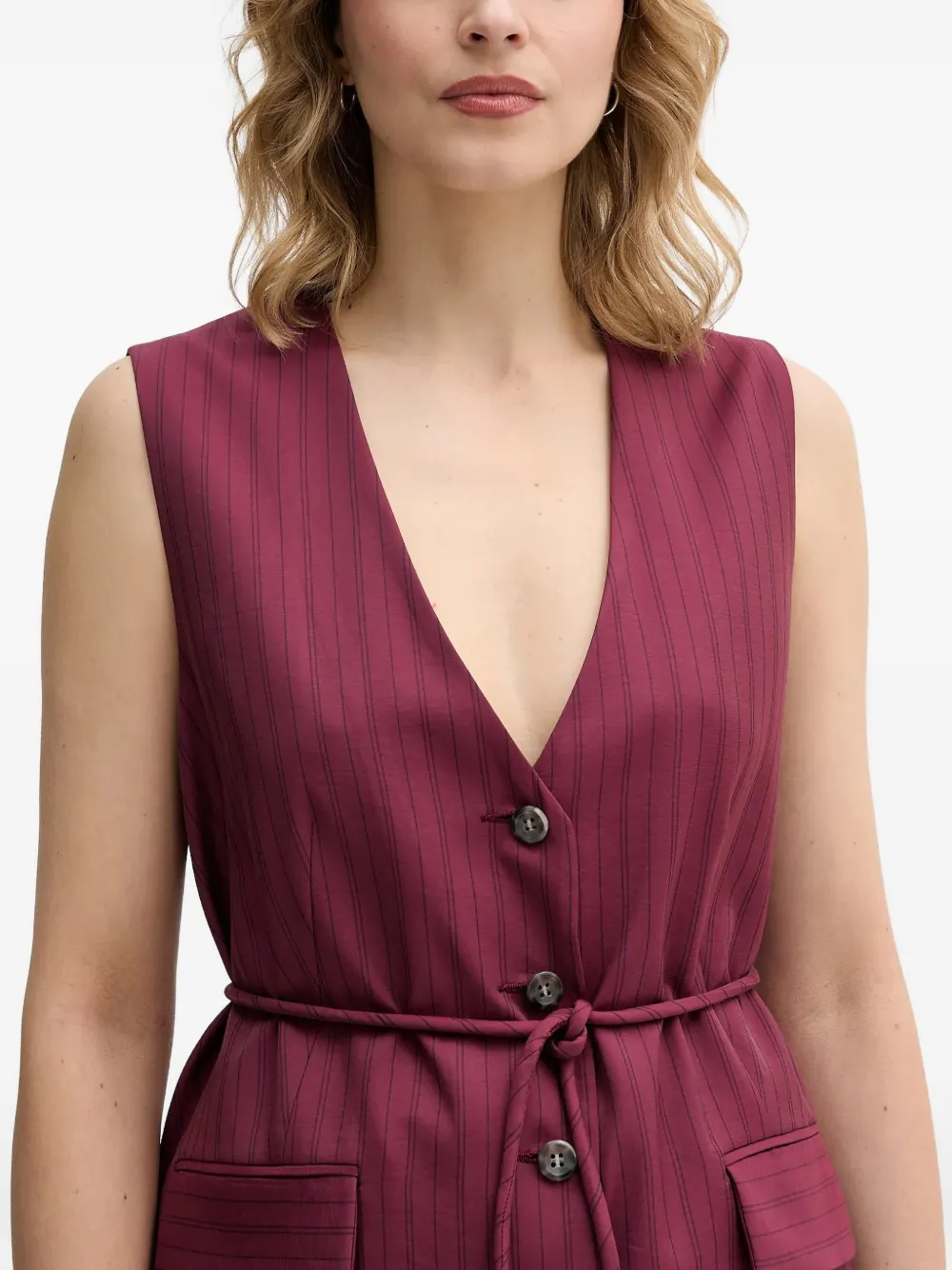 Sisley Gilet met krijtstreep en V-hals Rood