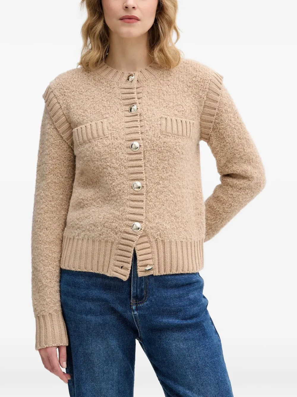 Sisley button-fastening chest-pockets cardigan - Toni neutri