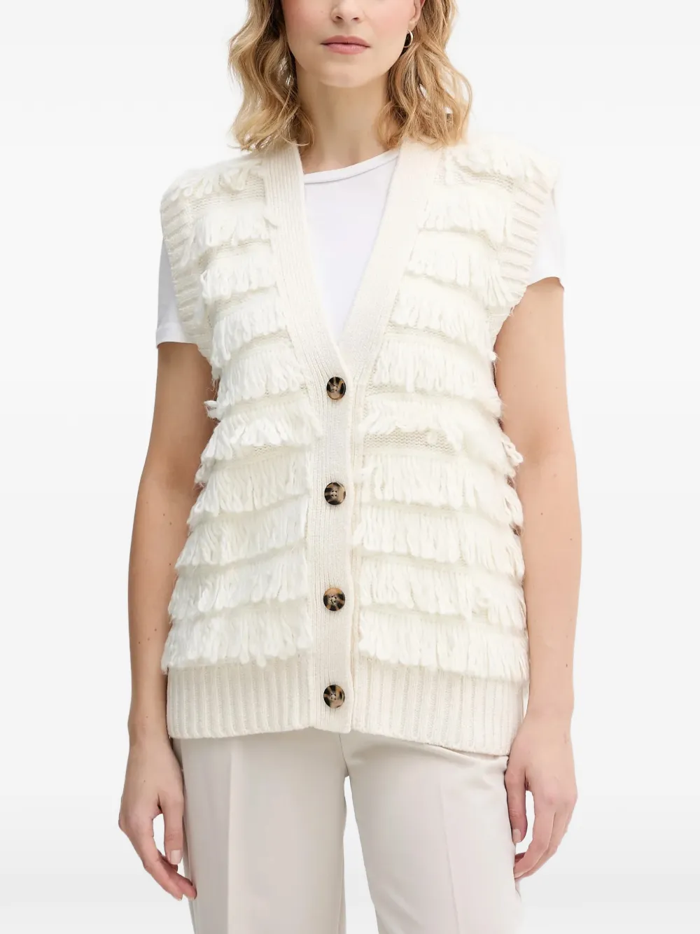 Sisley fringed buttoned waistcoat - Bianco