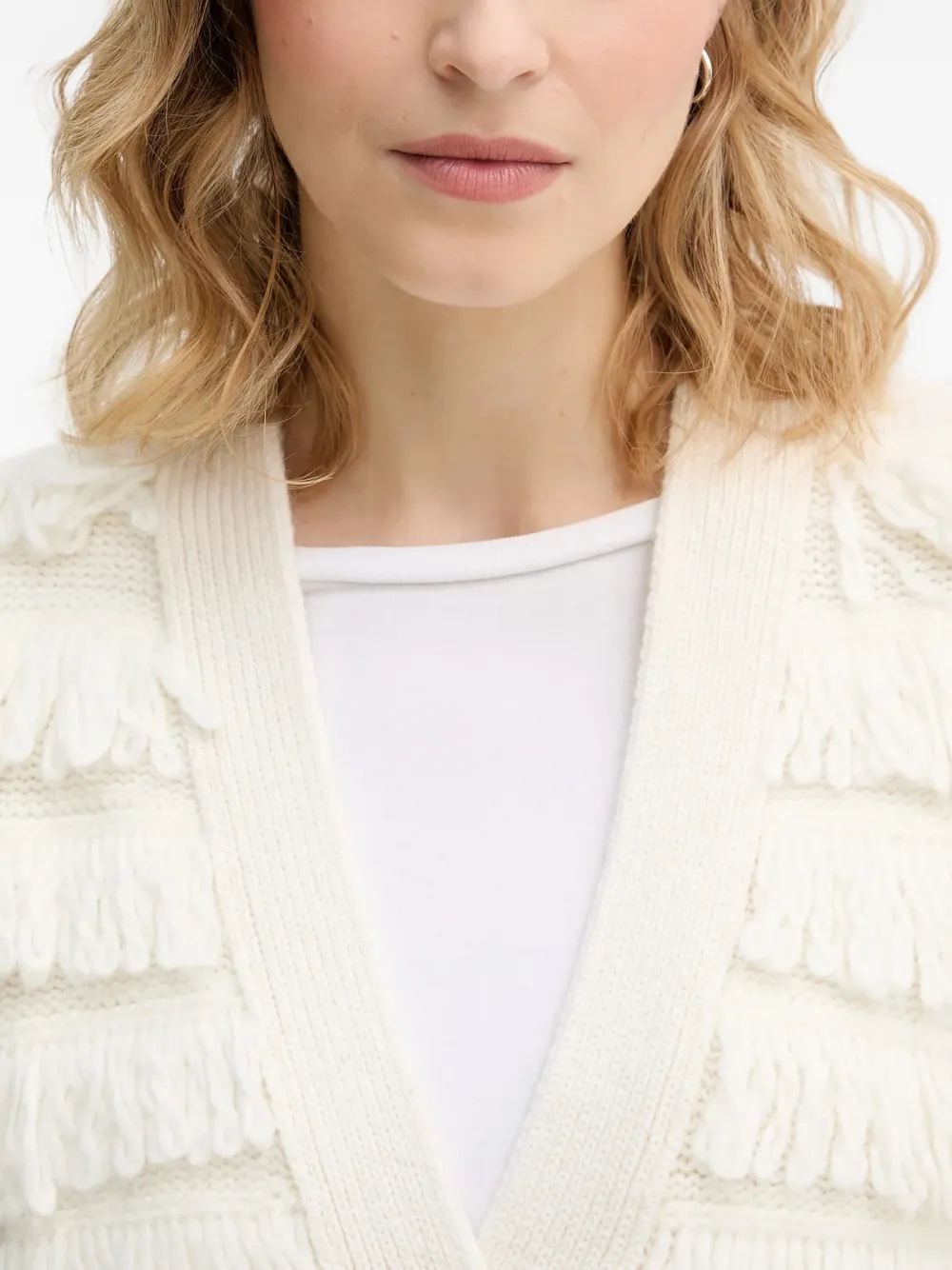 Sisley Gilet met knopen en franje Wit