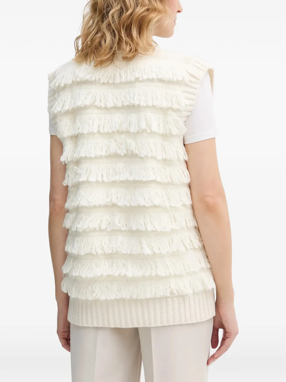  Sisley Fringed Buttoned Waistcoat - White 