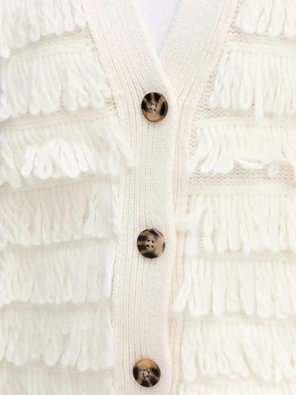 Sisley Gilet met knopen en franje Wit
