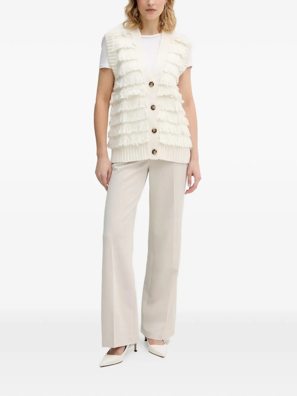 Sisley Fringed Buttoned Waistcoat - White 