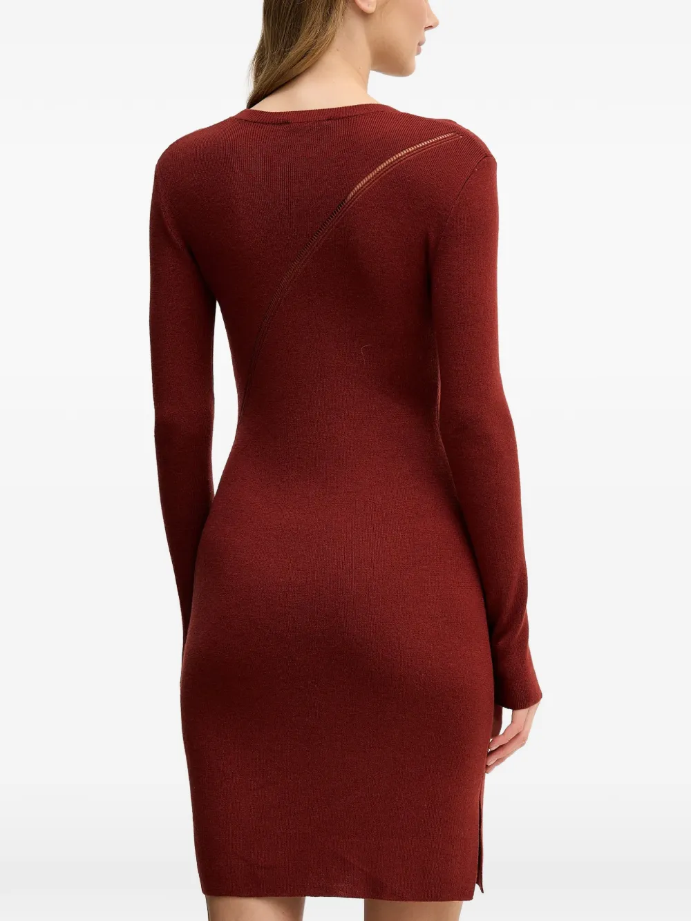  Sisley Long-sleeve Crew-neck Mini Dress - Red 