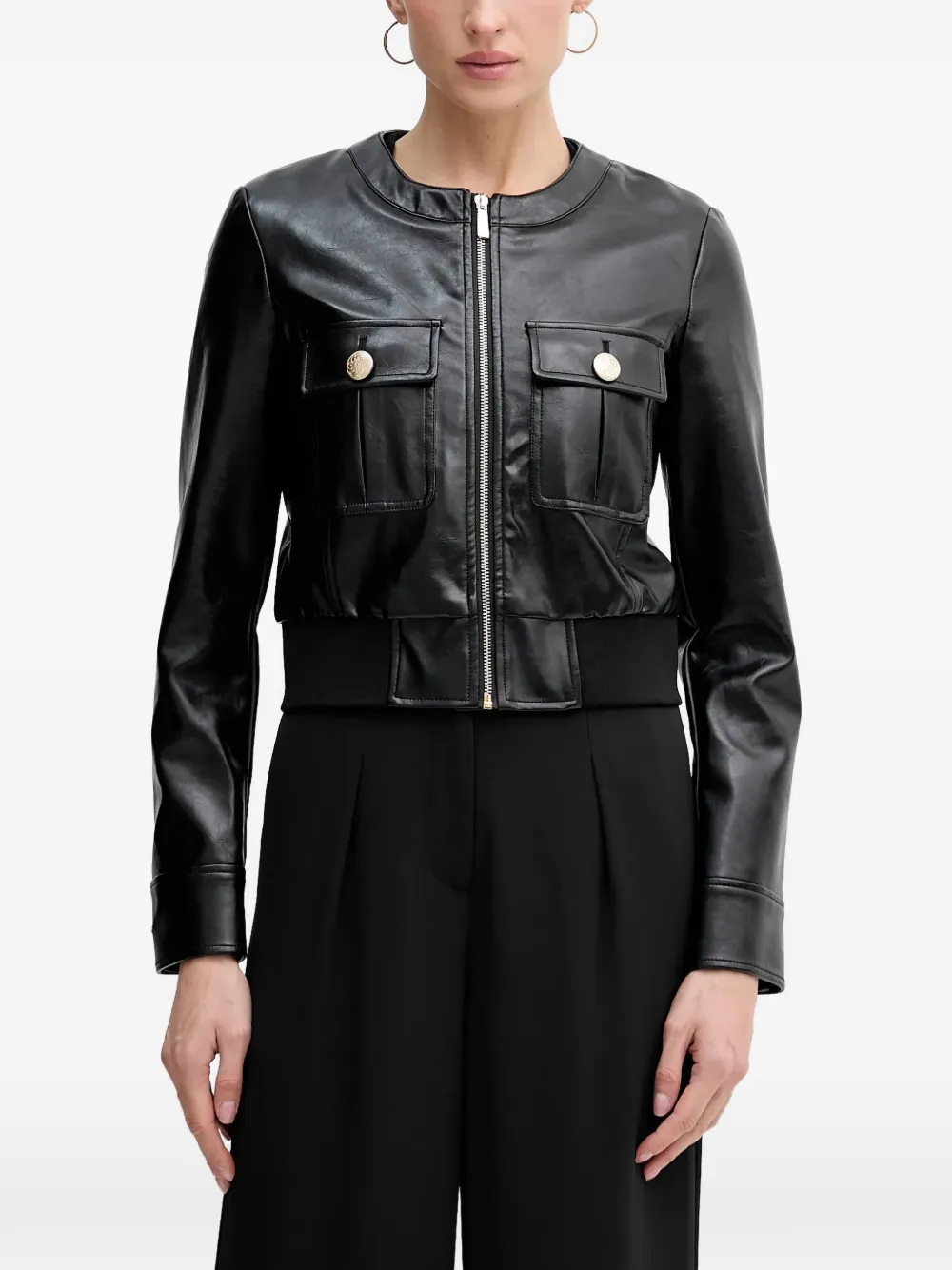 Sisley flap-pockets zipped biker jacket - Nero