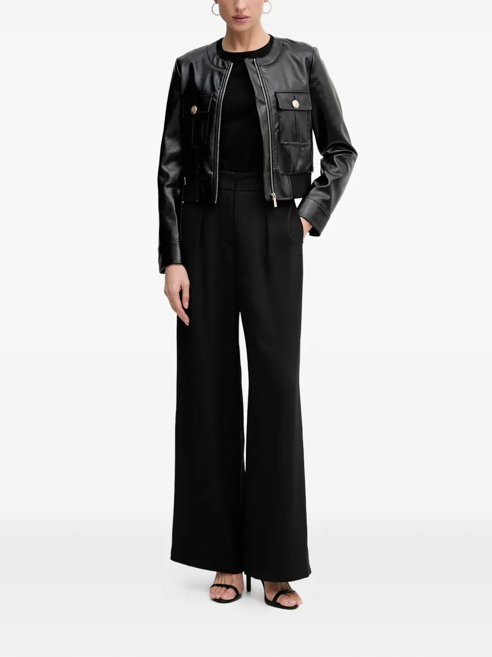  Sisley Flap-pockets Zipped Biker Jacket - Black 