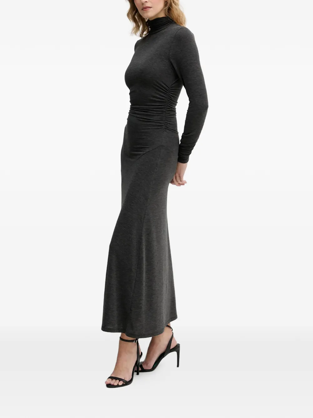  Sisley Ruched Roll-neck Midi Dress - Grey 