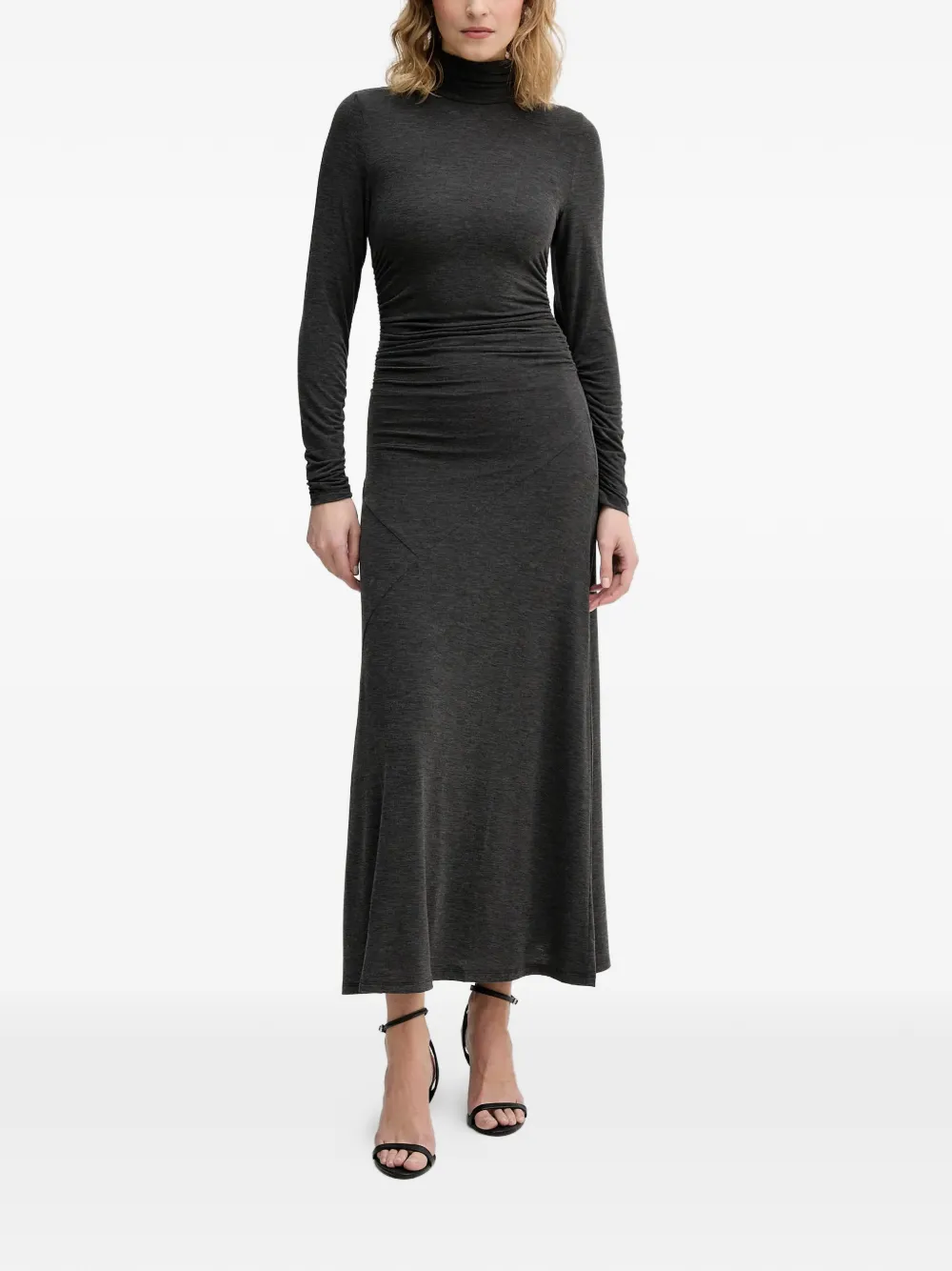 Sisley ruched roll-neck midi dress - Grigio