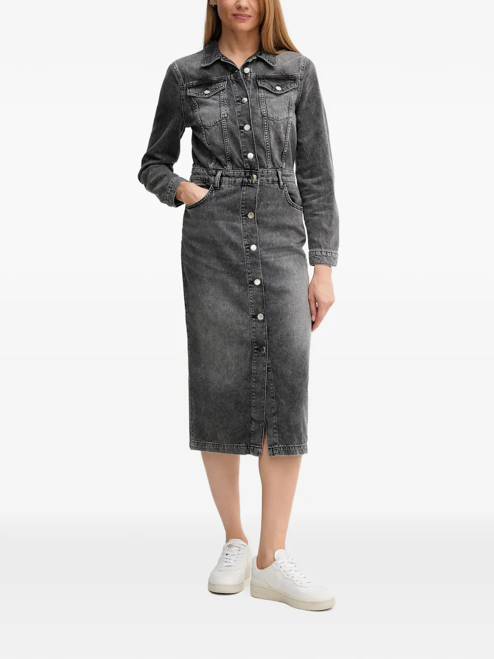 Benetton buttoned denim dress - Grigio