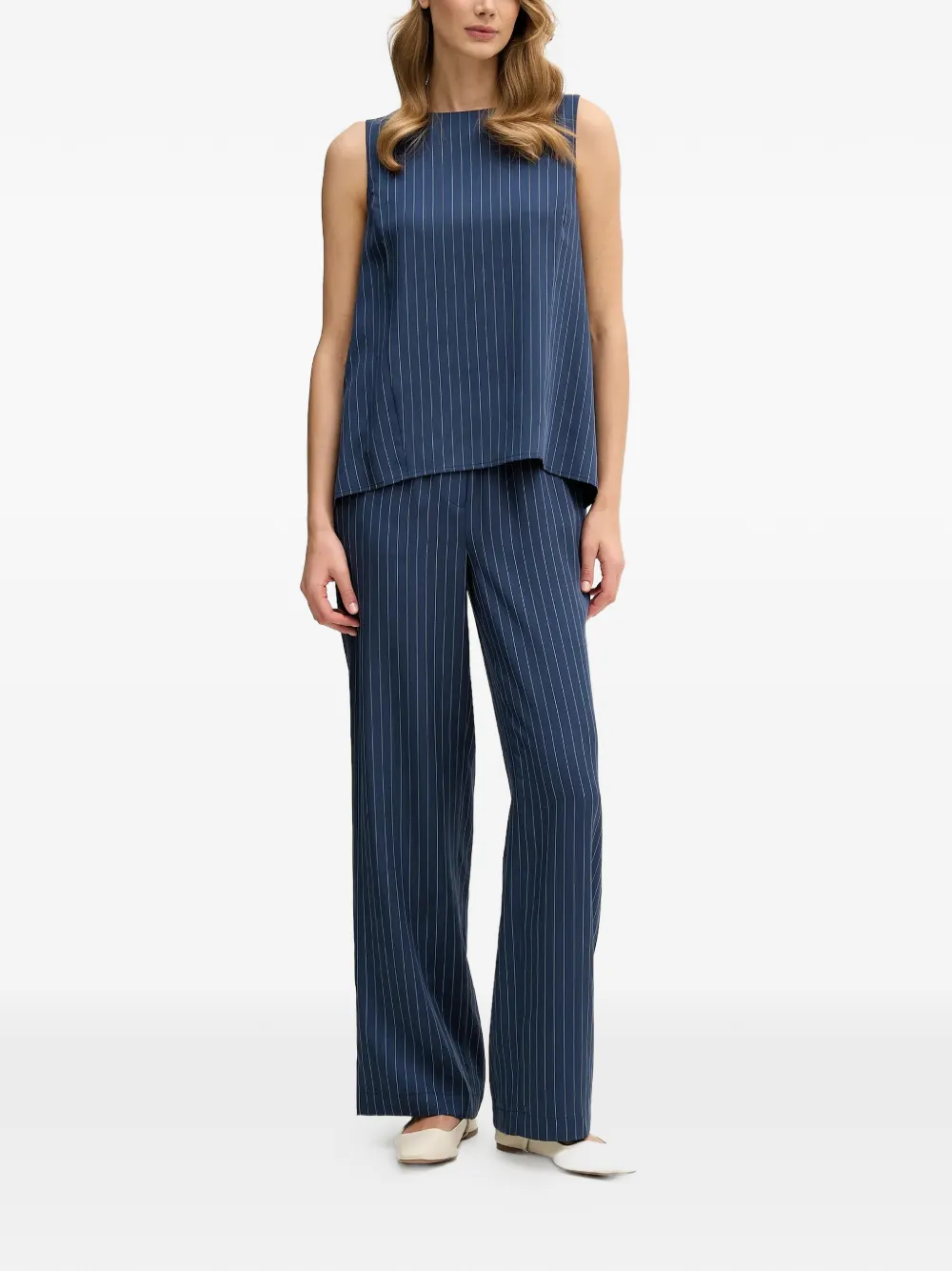  Sisley Pinstripe Buttoned Trousers - Blue 