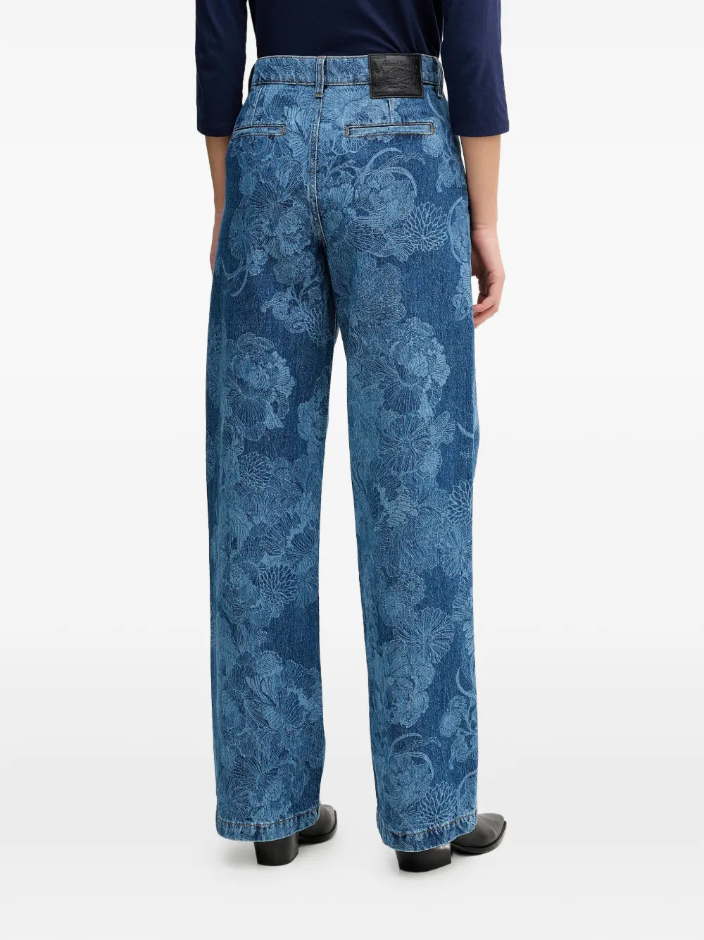  Sisley Floral-pattern Button-fastening Jeans - Blue 