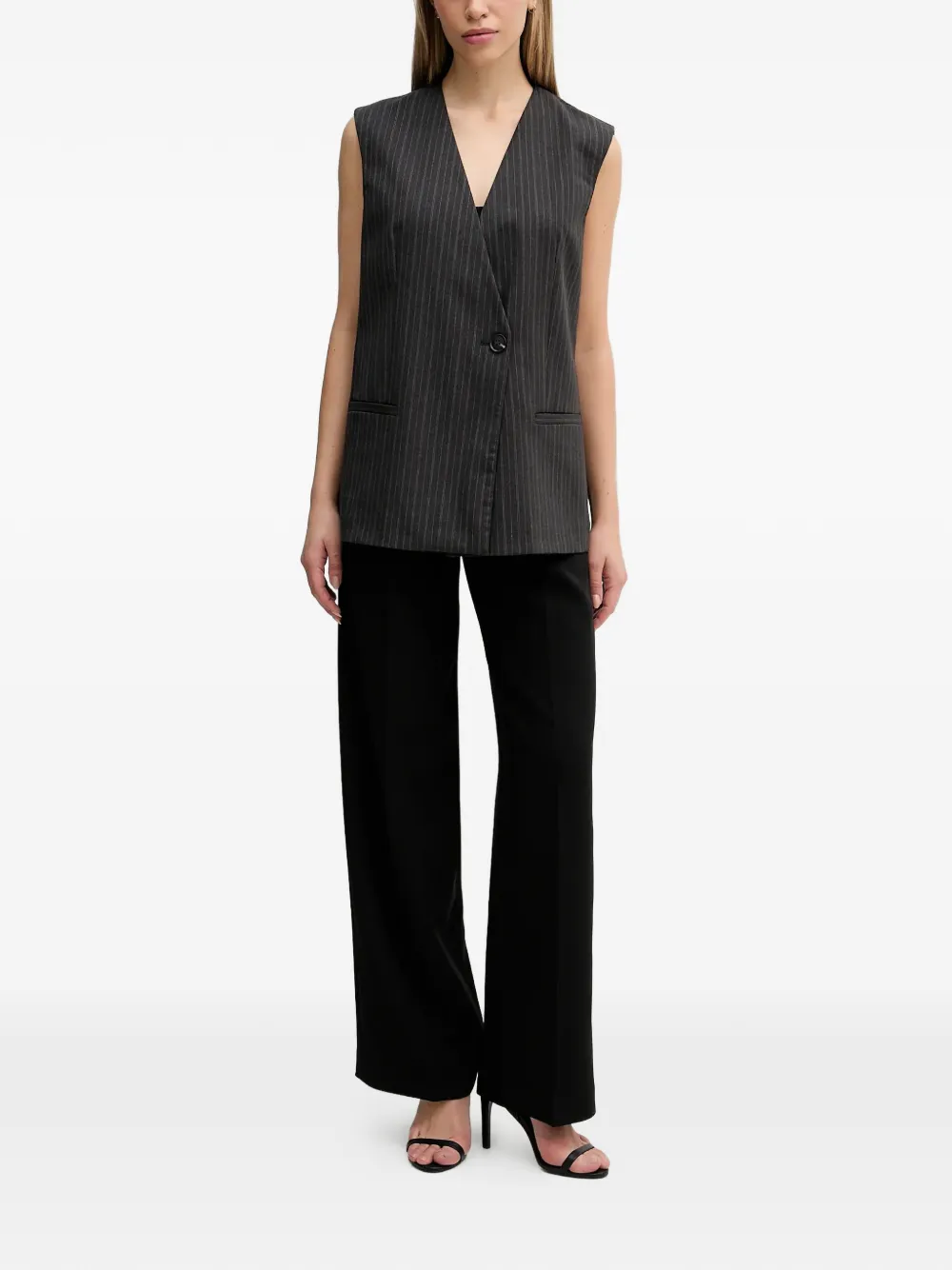 Sisley Gilet met krijtstreep en V-hals Grijs