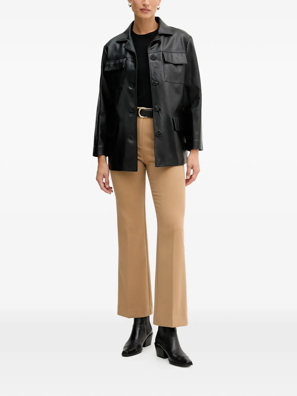  Sisley Pocketed Buttoned Shirt Jacket - Black 