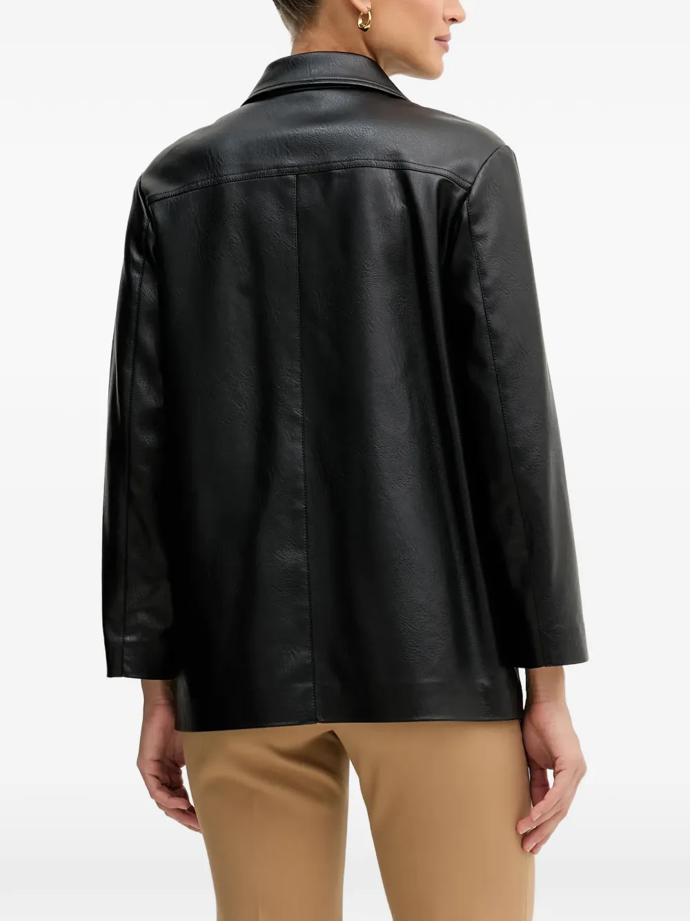  Sisley Pocketed Buttoned Shirt Jacket - Black 
