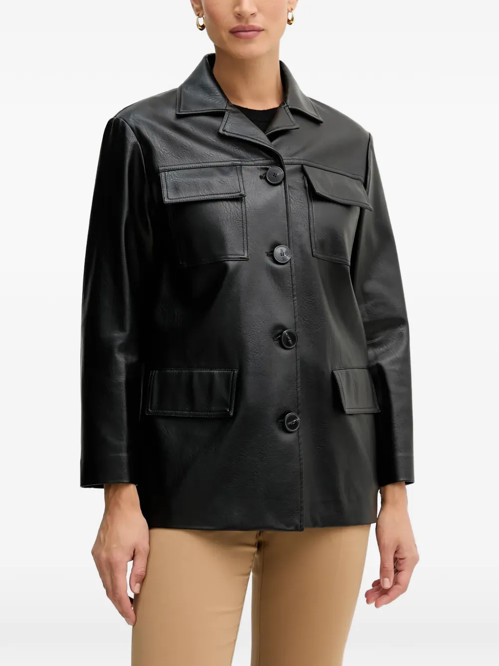 Sisley pocketed buttoned shirt jacket - Nero